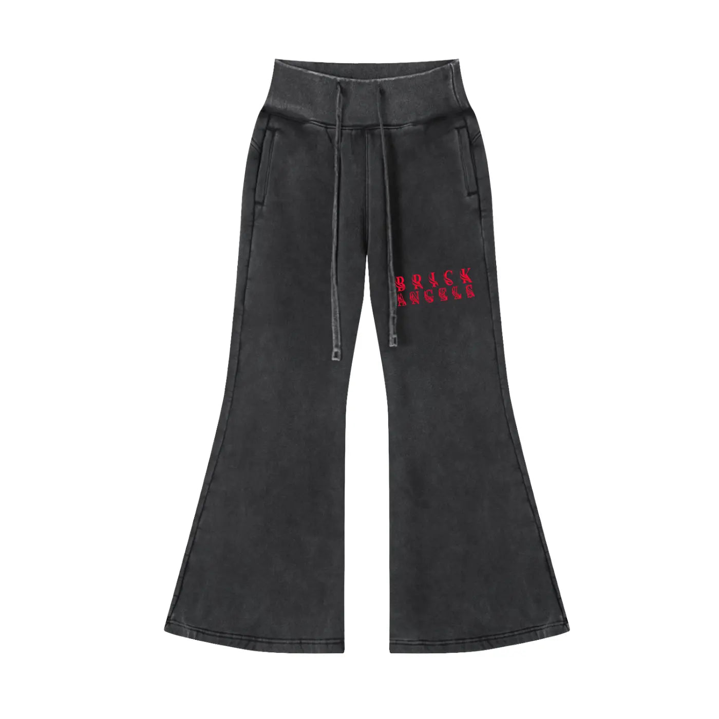 BAC Women Black Vintage Washed Flared Fleece Pants Red Text ODMPOD