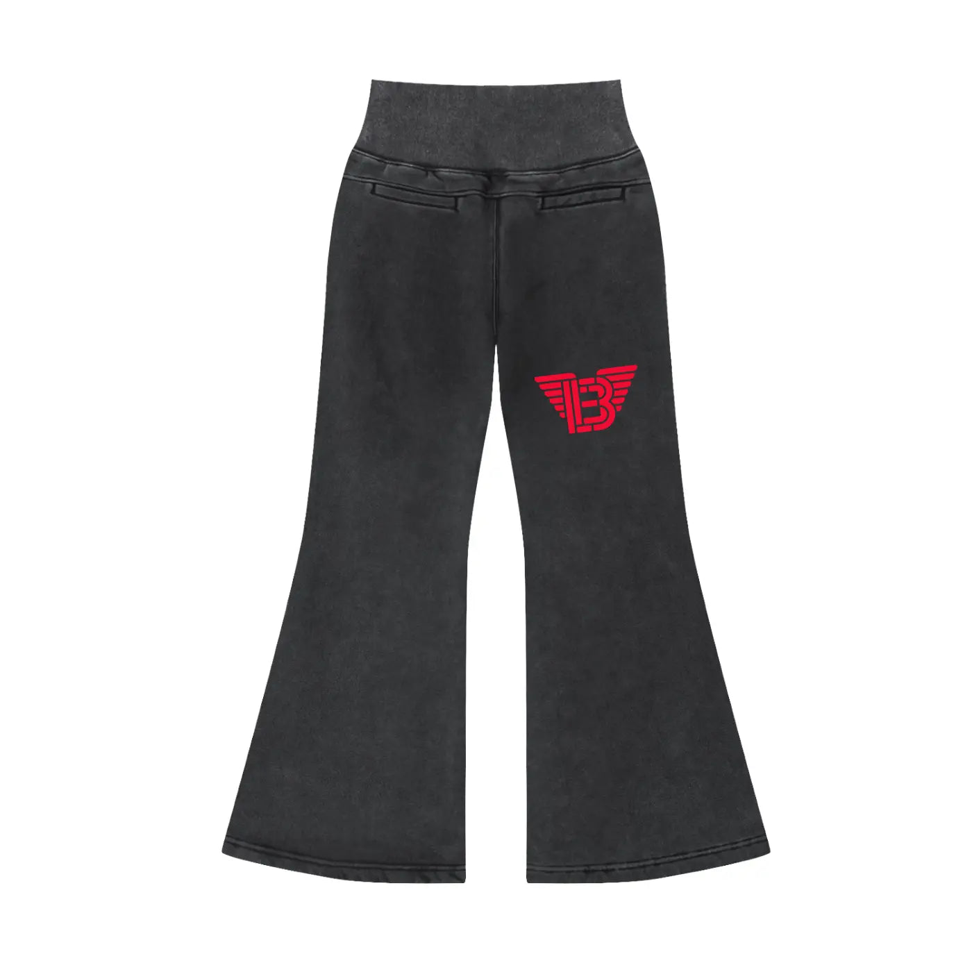 BAC Women Black Vintage Washed Flared Fleece Pants Red Text ODMPOD