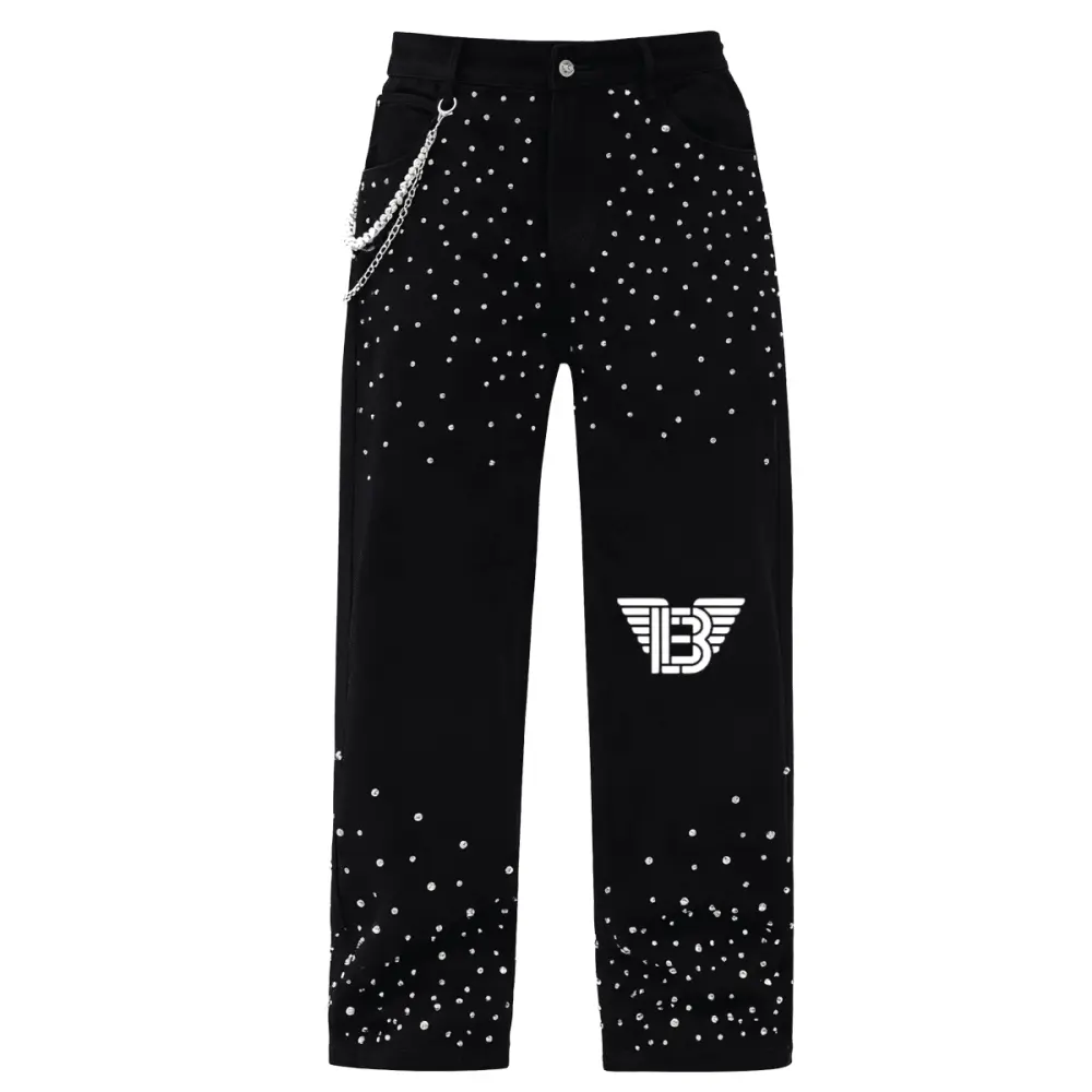 BAC Unisex Rhinestone-Embellished Relaxed Straight-Leg Jeans Brick Angels Clothing