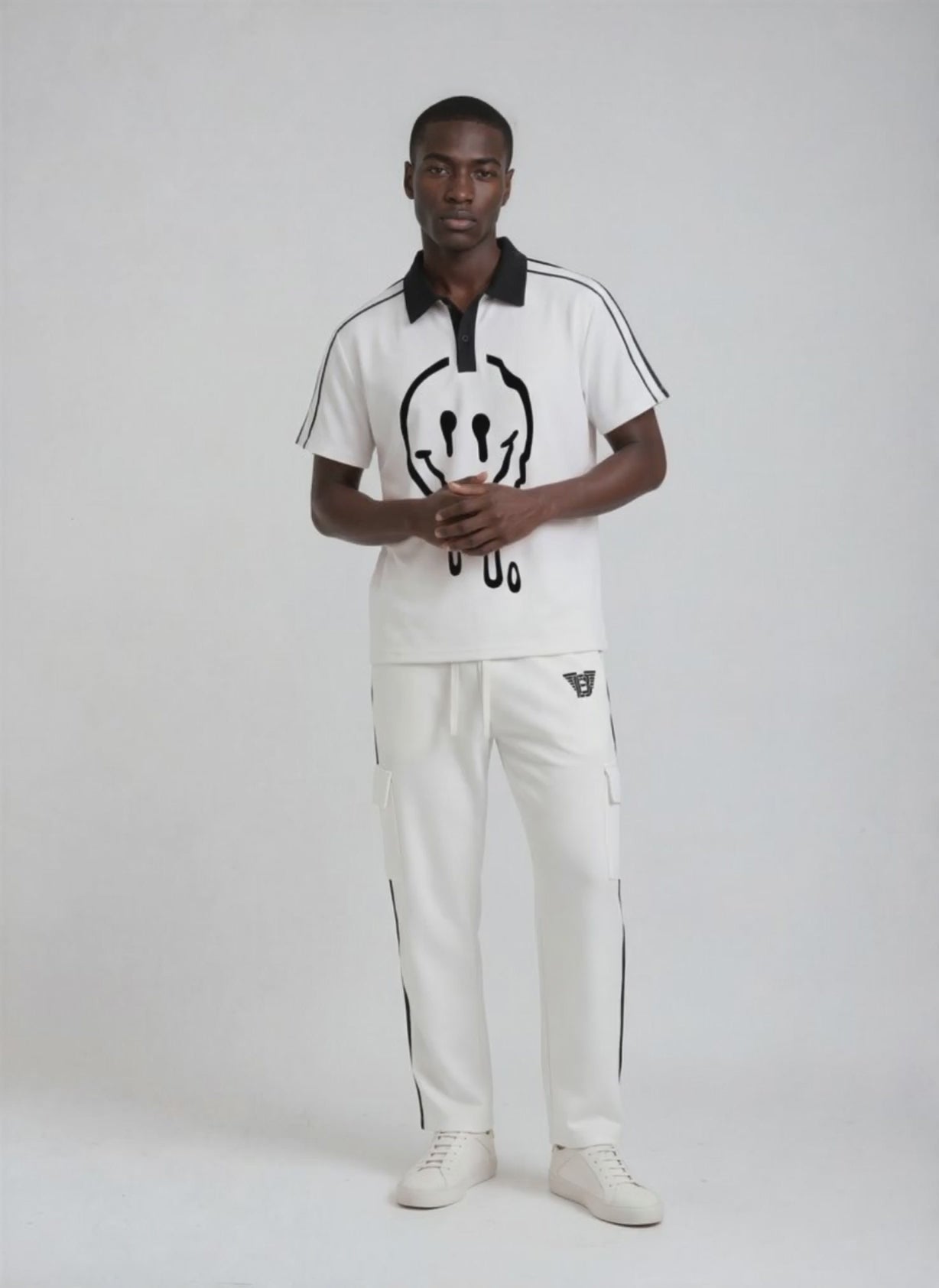 BAC Contrast Collar White Short-Sleeve Polo Shirt